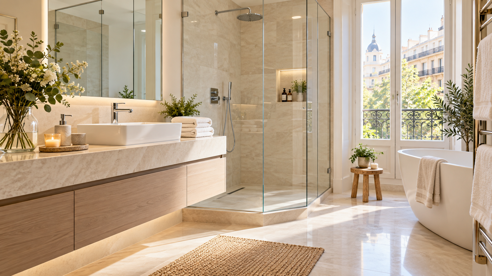 Baño renovado con ducha de cristal